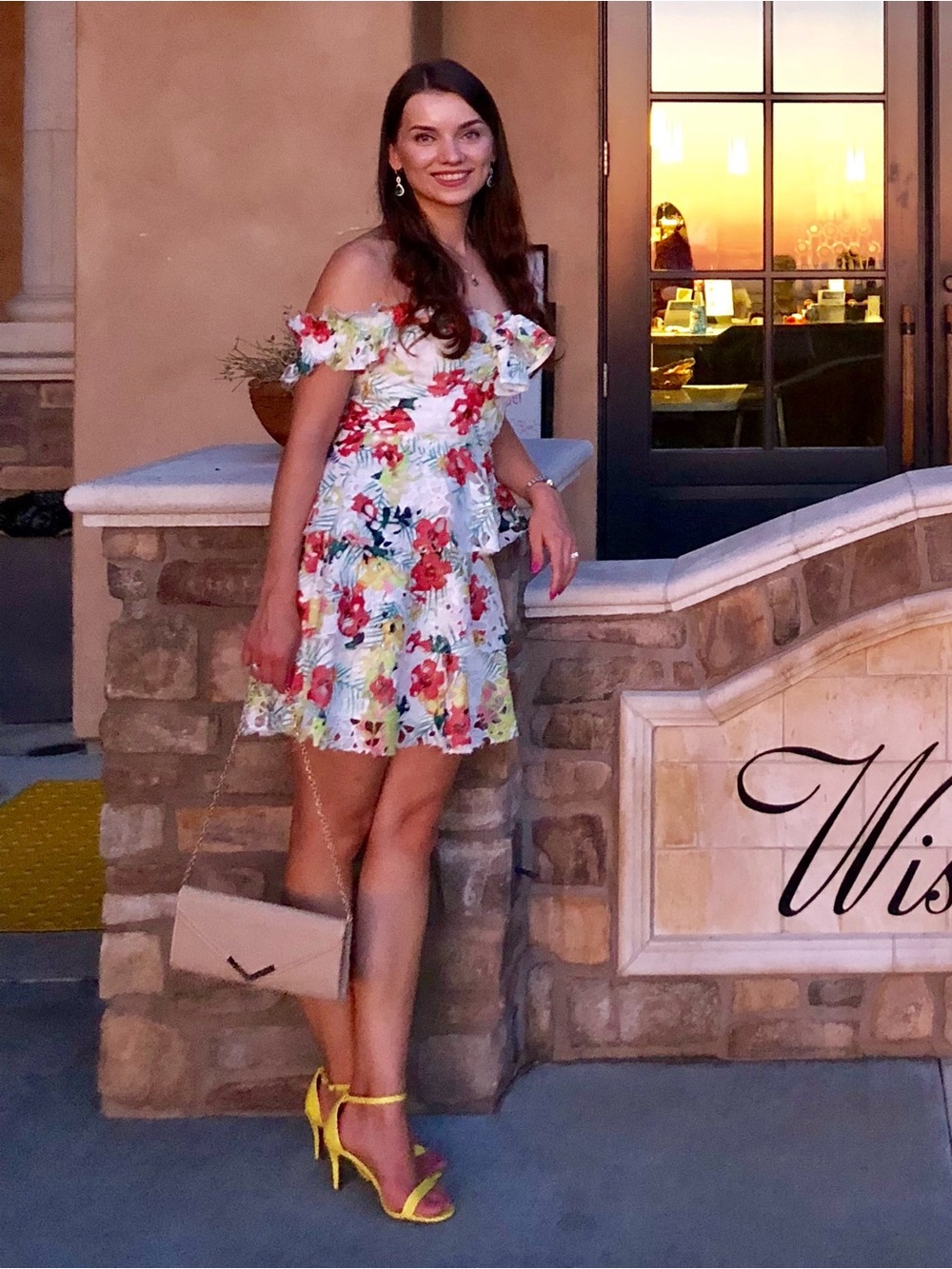 Boston Proper Multicolor Mini Dress with Red & Green Floral Print
